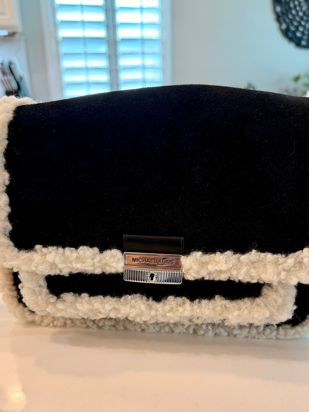 Michael Kors Black and Cream Shearling Clutch